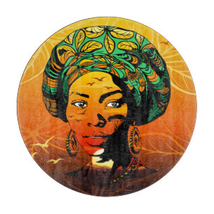African Woman Portrait with Sunset Cutting Board