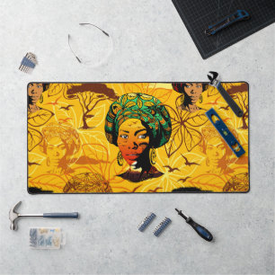 African Woman Portrait with Sunset Desk Mat
