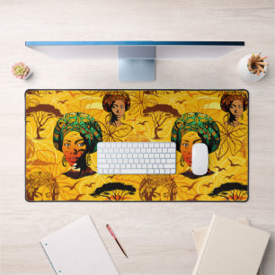 African Woman Portrait with Sunset Desk Mat