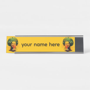 African Woman Portrait with Sunset Desk Name Plate