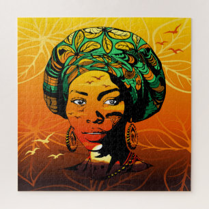 African Woman Portrait with Sunset Jigsaw Puzzle