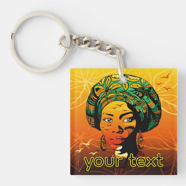 African Woman Portrait with Sunset Key Ring (Front)
