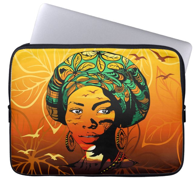 African Woman Portrait with Sunset Laptop Sleeve (Front)