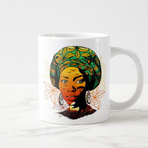 African Woman Portrait with Sunset Large Coffee Mug