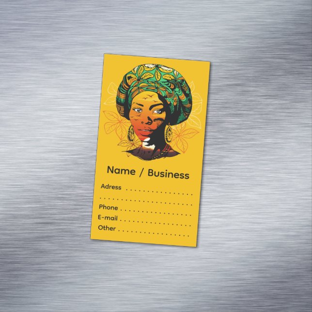 African Woman Portrait with Sunset Magnetic Business Card (In Situ)
