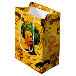 African Woman Portrait with Sunset Medium Gift Bag