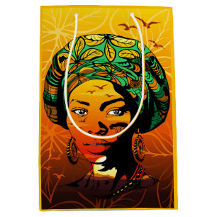 African Woman Portrait with Sunset Medium Gift Bag
