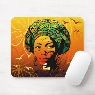 African Woman Portrait with Sunset Mouse Pad