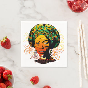 African Woman Portrait with Sunset Napkin