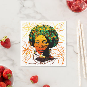 African Woman Portrait with Sunset Napkin