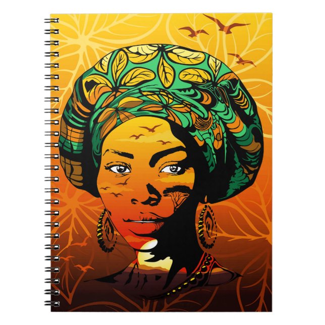 African Woman Portrait with Sunset Notebook (Front)