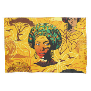 African Woman Portrait with Sunset Pillowcase