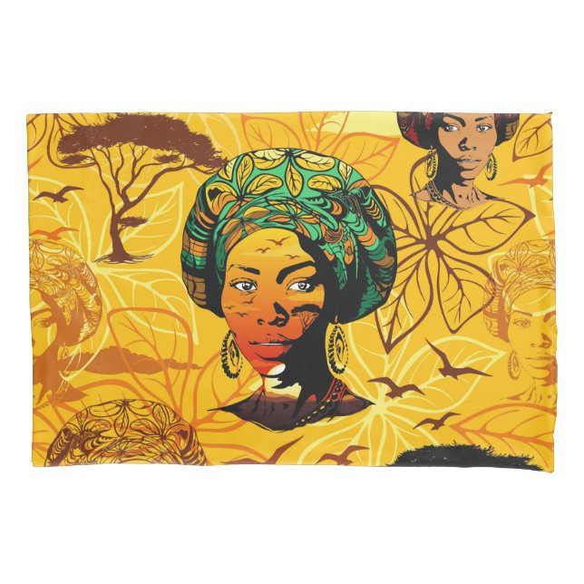 African Woman Portrait with Sunset Pillowcase (Front)