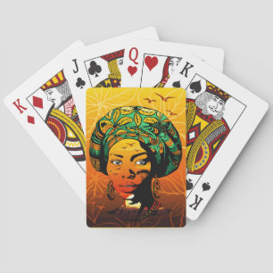 African Woman Portrait with Sunset Playing Cards