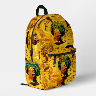 African Woman Portrait with Sunset Printed Backpack