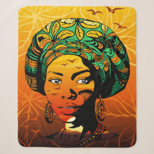 African Woman Portrait with Sunset Sherpa Blanket