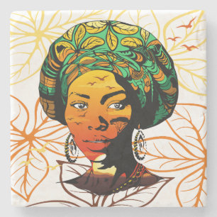 African Woman Portrait with Sunset Stone Coaster