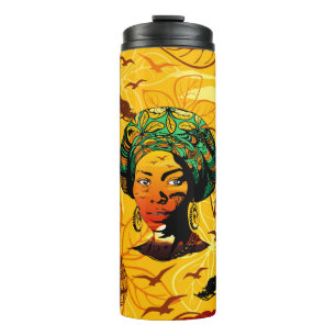 African Woman Portrait with Sunset Thermal Tumbler