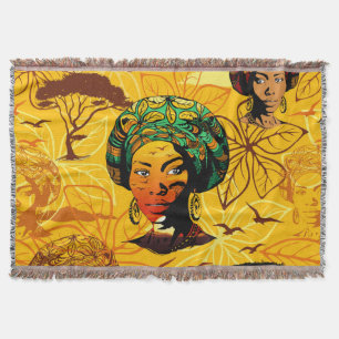 African Woman Portrait with Sunset Throw Blanket