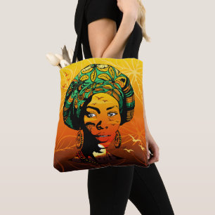 African Woman Portrait with Sunset Tote Bag