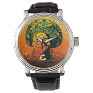 African Woman Portrait with Sunset Watch