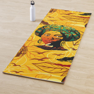 African Woman Portrait with Sunset Yoga Mat
