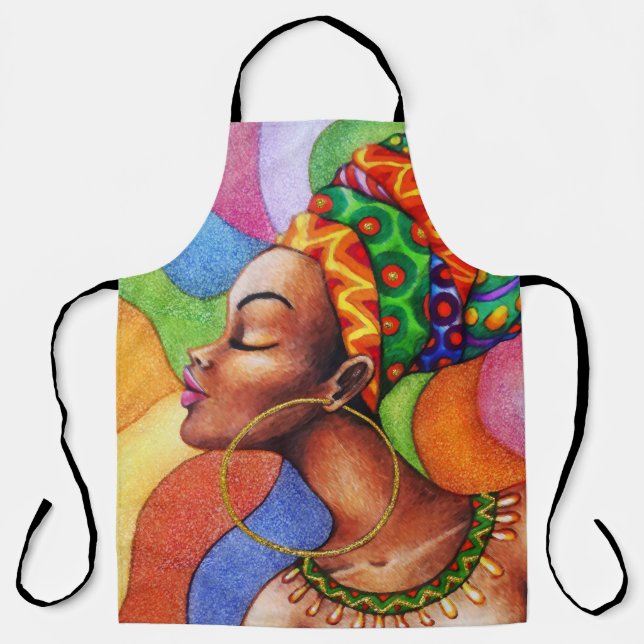 African Woman with Wax Traditional Fabric Apron (Front)