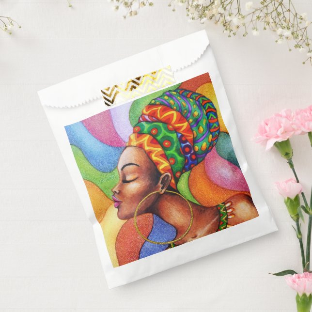 African Woman with Wax Traditional Fabric Favour Bag (Sealed)