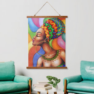 African Woman with Wax Traditional Fabric Hanging Tapestry