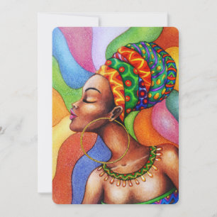 African Woman with Wax Traditional Fabric Invitation