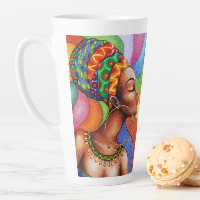 African Woman with Wax Traditional Fabric Latte Mug (In Situ)