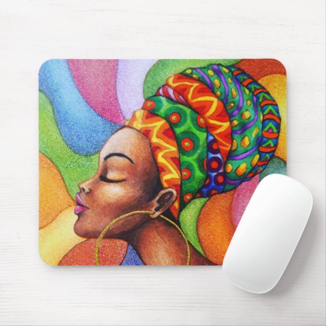 African Woman with Wax Traditional Fabric Mouse Pad (With Mouse)