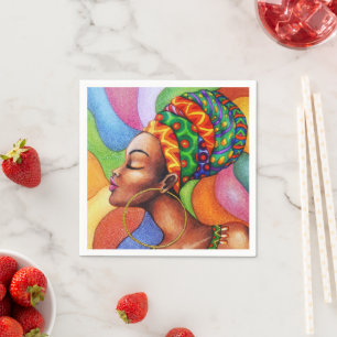African Woman with Wax Traditional Fabric Napkin