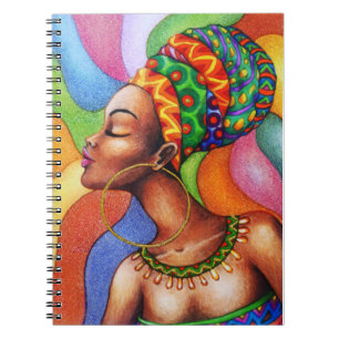 African Woman with Wax Traditional Fabric Notebook
