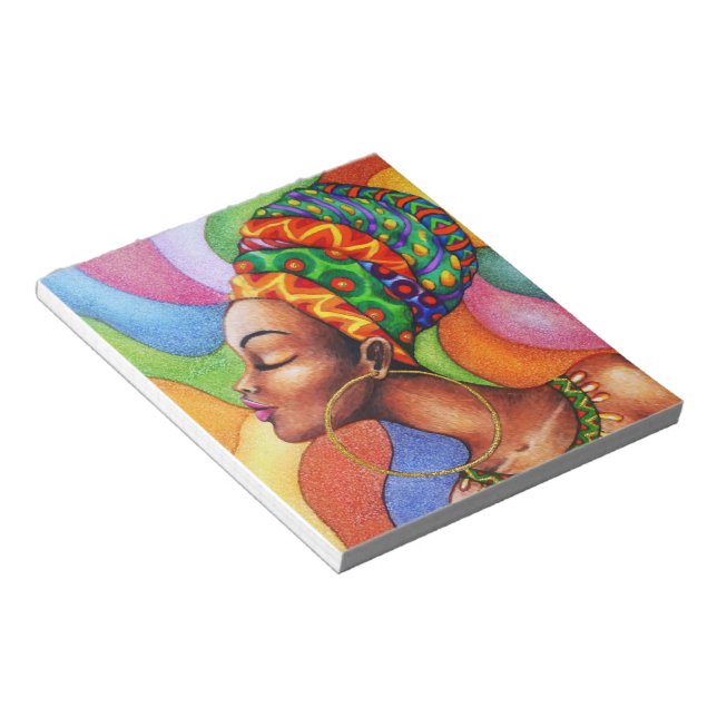 African Woman with Wax Traditional Fabric Notepad (Angled)