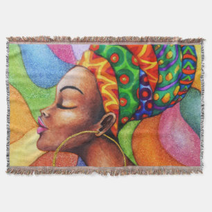 African Woman with Wax Traditional Fabric Throw Blanket