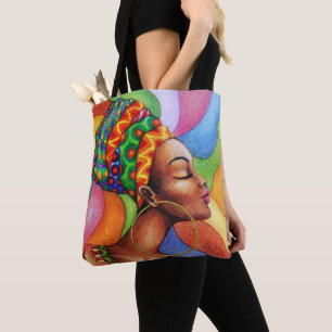 African Woman with Wax Traditional Fabric Tote Bag