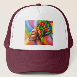 African Woman with Wax Traditional Fabric Trucker Hat