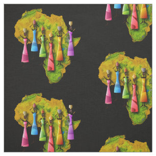 African Women In Colourful Dresses On Africa Map Fabric