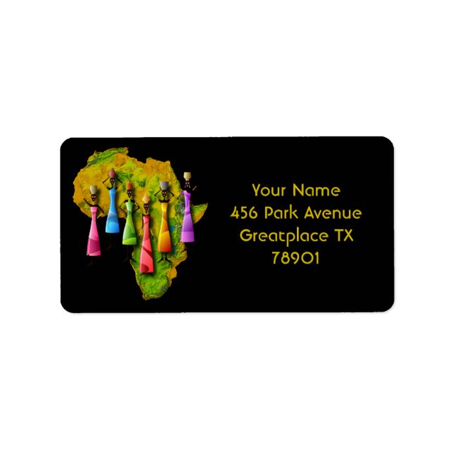 African Women In Colourful Dresses On Africa Map Label (Front)