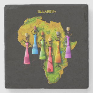 African Women In Colourful Dresses On Africa Map Stone Coaster