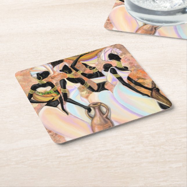 African Women Paper Coaster Art Style Painting (Angled)