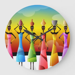 African Women with Pottery on their heads Large Clock