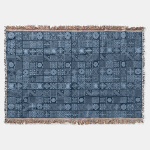 African Yoruba Blue & Black Geometrical Pattern Throw Blanket