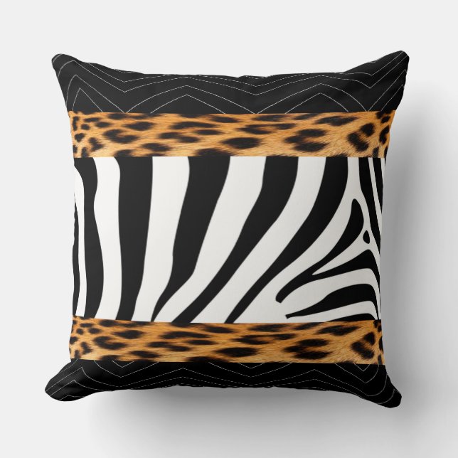 African  Zebra and Leopard Print Cushion (Front)