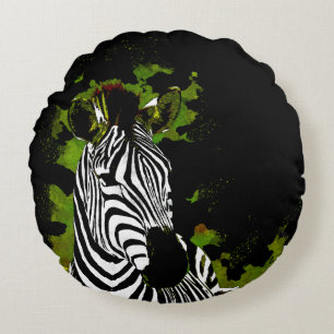 African Zebra Night Round Cushion