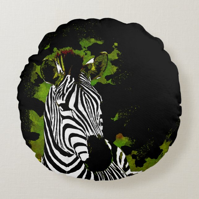 African Zebra Night Round Cushion (Front)