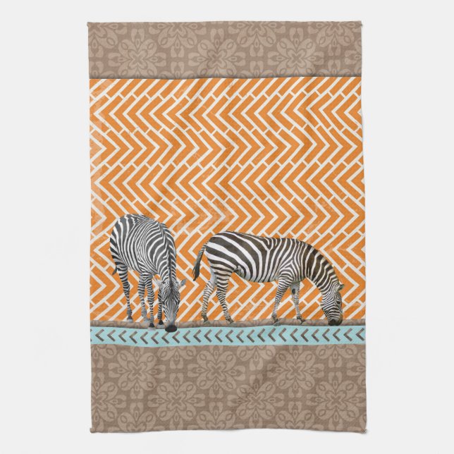 African Zebra Orange Chevron Tea Kitchen Towel (Vertical)