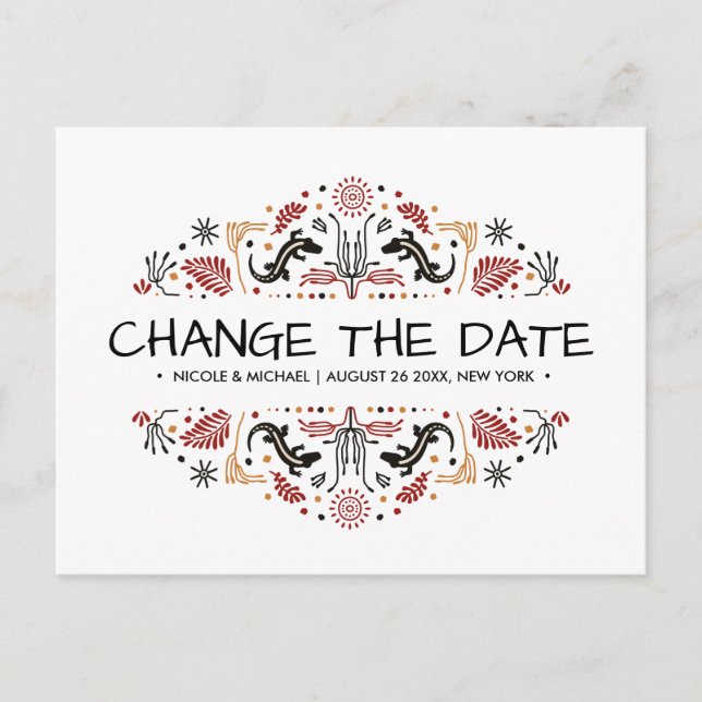 Africana | Ankara Kente Lizard change of plans Announcement Postcard (Front)