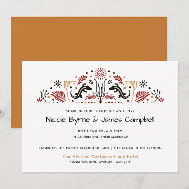 Africana | Modern Ankara Kente Lizard Wedding Invitation (Front/Back)